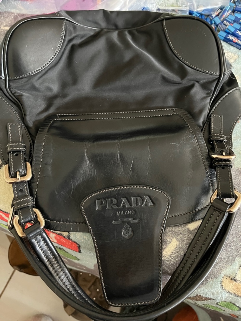 Prada Black Leather & Nylon Buckle Shoulder Bag - Picture 14 of 15